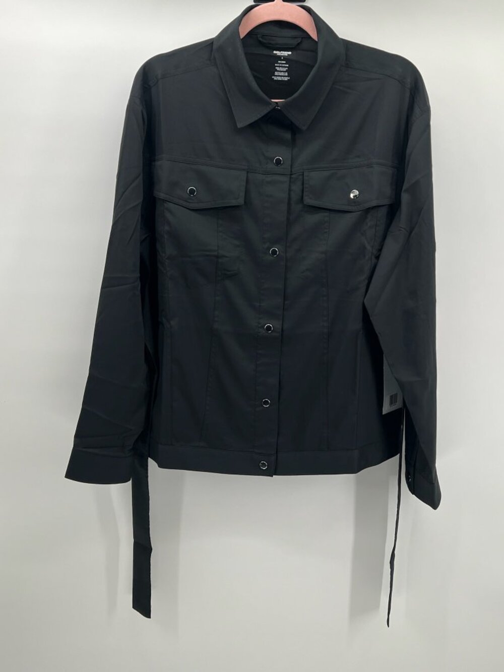 Girlfriend Collective Black Belted Snap Front Lightweight Jacket Size Small NWT